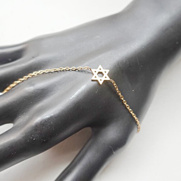 Religious Jewish Star Of David Gold Charm Bracelet NEW - Picture 2 of 2